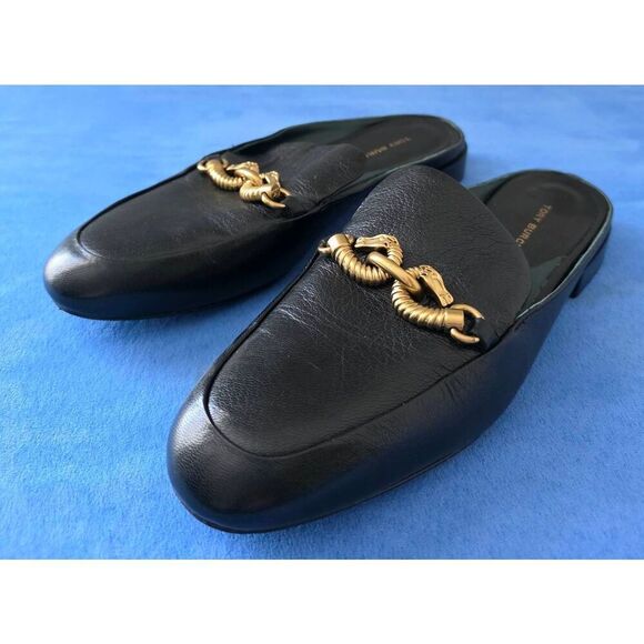 Tory Burch Jessa Backless Black Loafer Leather Size 6.5 Flats - Picture 2 of 9